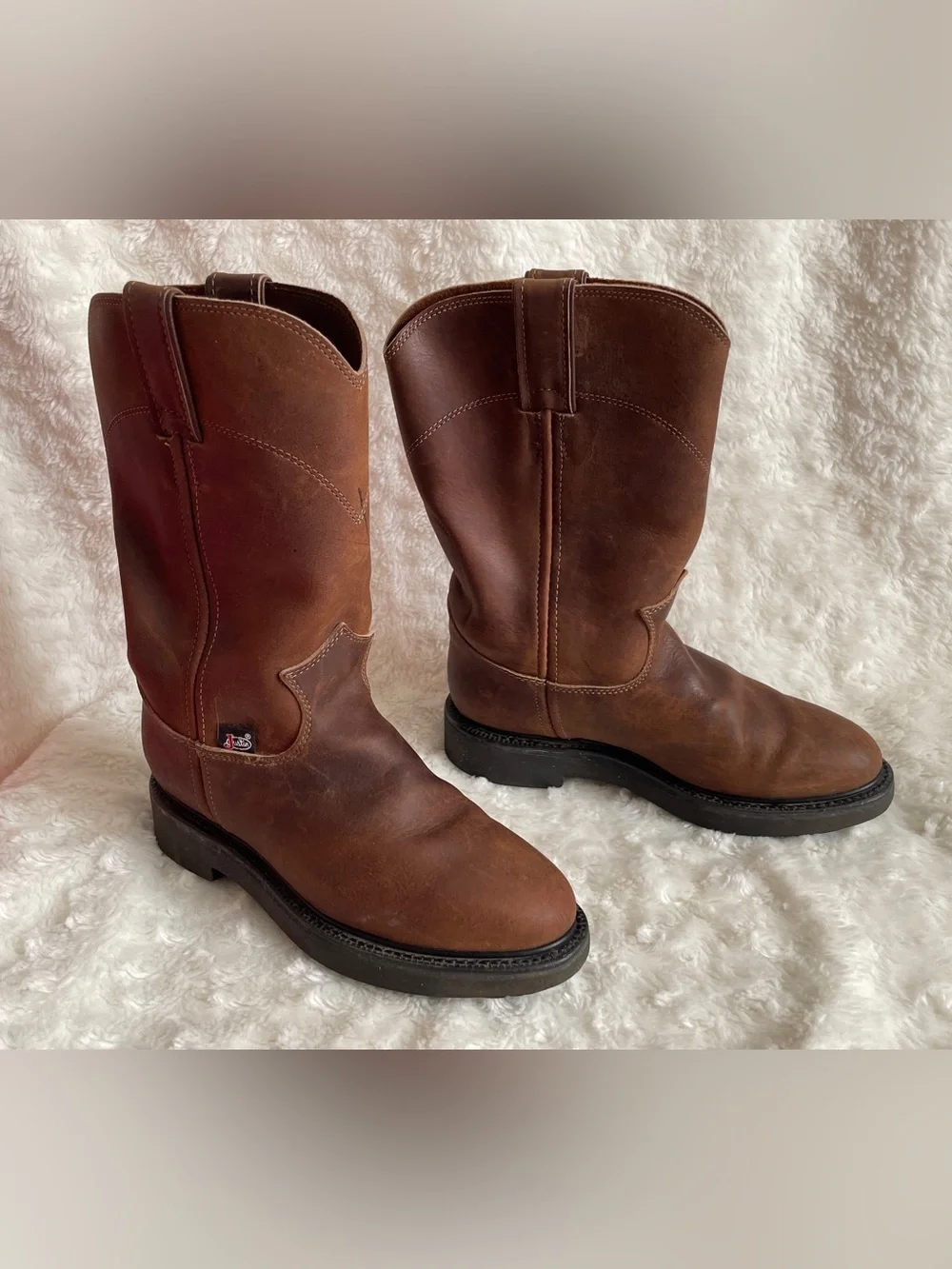 Justin Conductor Brown Soft Toe Suede Leather Pull On Work 10” Boots Size 6 B